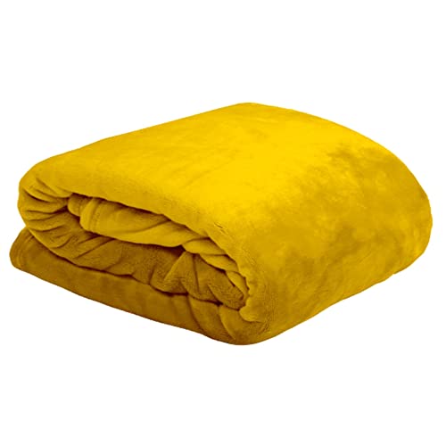 LOVELY CASA Polyester Plaid Blanket –, polyester, yellow, 160x130 cm