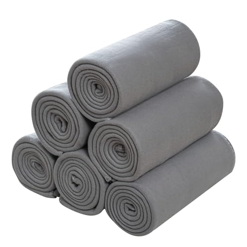 CAI TENG Fleece Throw Blankets Lightweight Warm for Soft Cozy Pet-Friendly Bulk Fleece Blanket Solid for Home, Bed, Sofa, Dorm, Office, Gifts, Outdoor (Grey, Pack of 6-50 x 60 inch)
