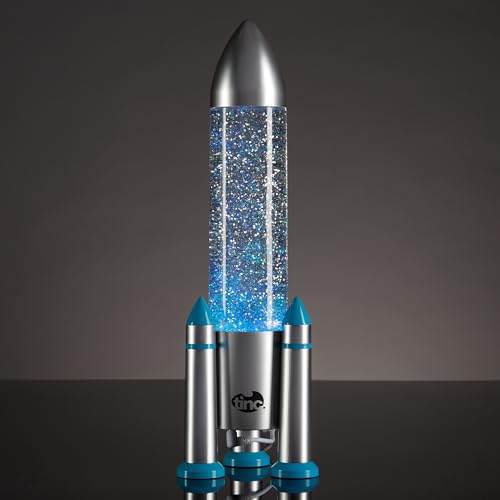 Tinc Glitter Filled Colour Changing Novelty Rocket Desk Lamp - Sparkly Stars Water Filled Lamp, Silver