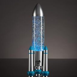 Tinc Glitter Filled Colour Changing Novelty Rocket Desk Lamp - Sparkly Stars Water Filled Lamp, Silver
