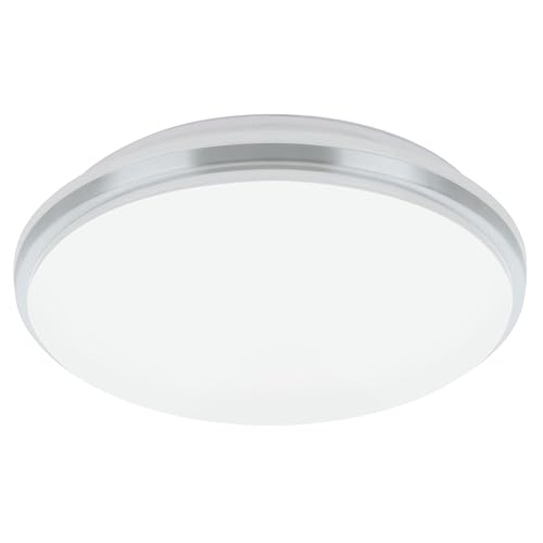 Eglo LED Ceiling Light Panel Pinetto, Flush Mount lamp, Round wall lamp Made of Chrome-Coloured and White Plastic, White Metal, Kitchen and Bathroom Lighting, Neutral White, IP44, Ø 14 in
