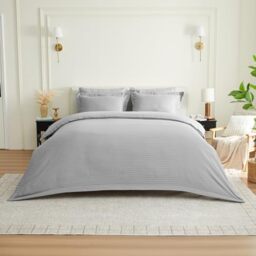 GC GAVENO CAVAILIA Satin Striped Bedding Sets King Size Duvet Cover - 3Piece Grey Kingsize Duvet Cover Sets Pillow Cases With Button Closure - Hypoallergenic, Breathable Quilt Cover Bed Set