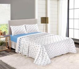 Kampala Hill 100% Brushed Cotton Flannelette Sheet Set - Fitted Sheet, Flat Sheet, Pillow Cases Blue Double