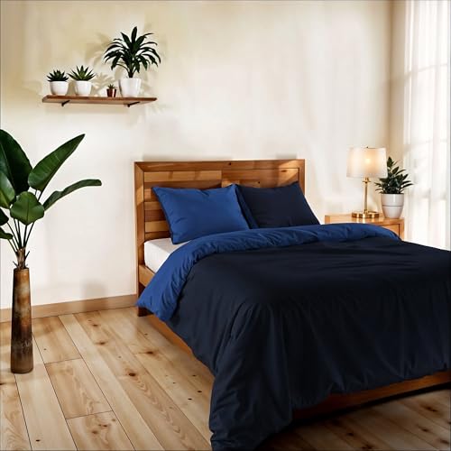 Vera Single and Half Duvet Cover Plain Double Face Bedding Set with Duvet Cover 200 x 200 cm with Envelope 20 x 50 cm + 2 Pillowcases 50 x 80 cm Blue/Royal Blue