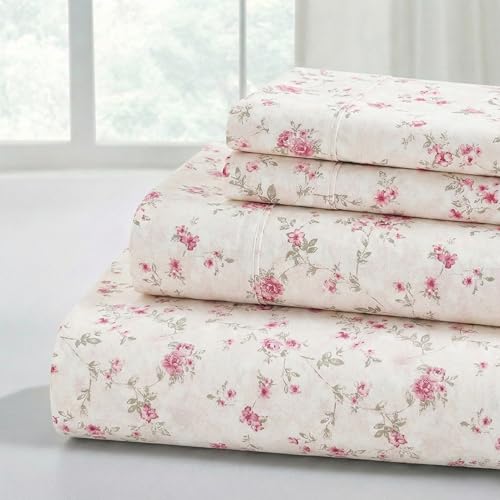 Modern Threads Printed 4-Piece Extra Soft Bedding Sheets & Pillowcase Set, Deep Pocket up to 16 inch Mattress Kashmir Rose Cal King