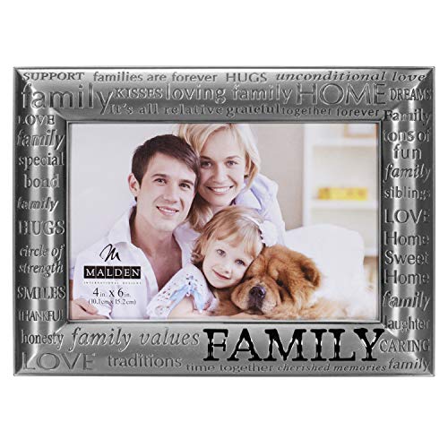 Malden International Designs Modern Pewter Metal Diecast Family Expressions Picture Frame, 4x6, Silver