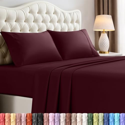 Utopia Bedding Queen Bed Sheets Set - 4 Piece Bedding - Brushed Microfiber - Shrinkage and Fade Resistant - Easy Care (Queen, Burgundy)