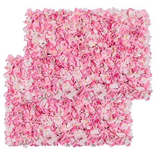 U'Artlines Artificial Flower Wall Panels 24'' x 16'' 3D Silk Hydrangea Floral Panel for Photo Background Home Party Wedding Backdrop Decoration (2pcs, Pink)