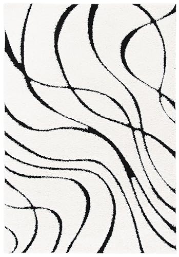 Safavieh Florida Shag Collection Shaggy Rug for Living Room Dining Room Bedroom High Pile Cream and Black 24 x 36 Inch
