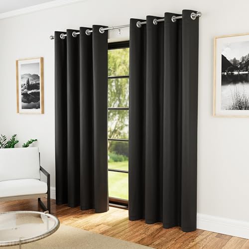 Enhanced Living Nightfall Eyelet Blackout Curtains - Thermal Black Curtains for Bedroom - 46x72 inch (117x183 cm) - 230gsm, Supersoft, Energy Saving & Noise Reducing - 2 x Curtain Panels