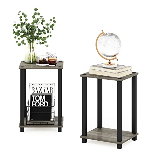 Furinno Simplistic Side Tables Set of 2, 2-Tier Small End Tables with Open Shelf, Easy Assembly Toolless Night Stands, Nightstand, for Living Room, Bedroom, French Oak