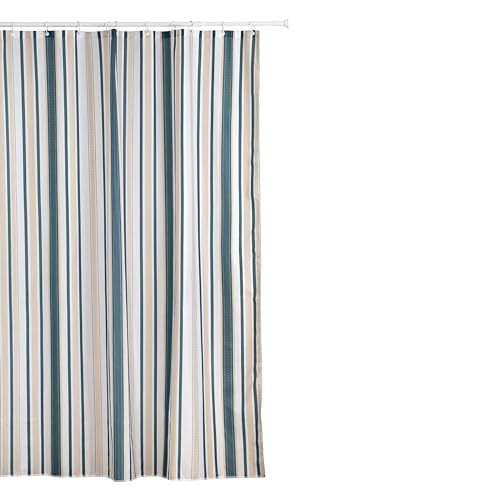 TATAY Fabric Shower Curtain 140 x 200 cm - Includes 8 Hooks - Washable Shower Curtain with Modern Design - Durable Polyester Fabric - Timeless Model – White, Beige & Green