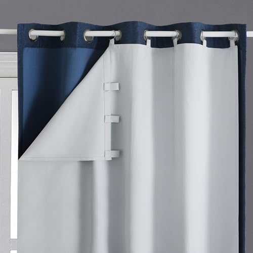 "OWENIE 100% Blackout Curtain Liner with 17 Pieces Rings 2 Panles Set for Small Bedroom Window, Greyish White Thermal Curtains Liner for 63 Inch Length Behind Curtain, Each 50"" W 58 ""L, 2 Pcs"