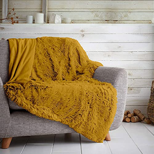 Gaveno Cavailia Hugg and Snugg Teddy Fleece Sofa Bed Blanket, Super Soft Fluffy Easy Care Decorative Throw, Cosy Warm Settee ThrowOver, Double 150x200 cm, Ochre