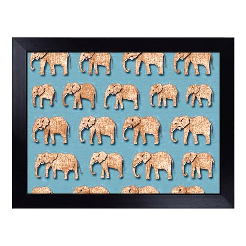 Lap Tray with Bean Bag Cushion, Elephant Pattern - Handmade in the UK, Raised Wooden Edge, Padded Cushion, Heat-Resistant Wipe-Clean Surface, for Meals, Laptops and Crafts