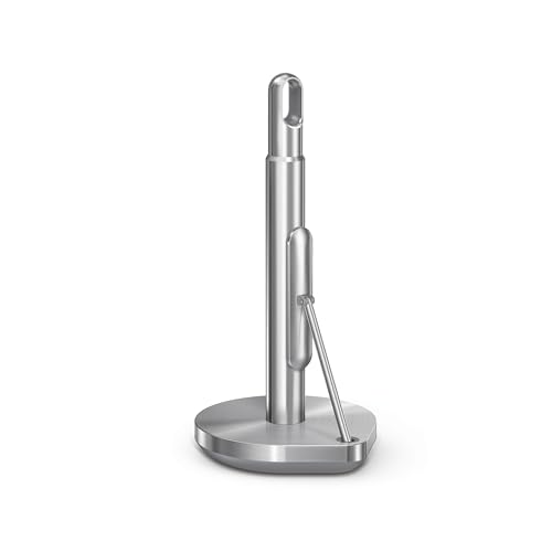 simplehuman Tension Arm Kitchen Roll Holder, Free Standing, Easy One Sheet Tear, Heavy-Duty Weighted Base (Fits Kitchen Rolls Measuring 23-28cm), Brushed Stainless Steel, KT1203