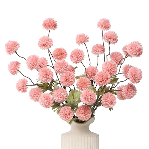 DuHouse 6pcs Artificial Flowers Faux Silk Pompon Mum,Silk Small Mini Chrysanthemum Ball with Stems for DIY Bouquets Centerpieces Vase Home Table Kitchen Decorations(Blush)