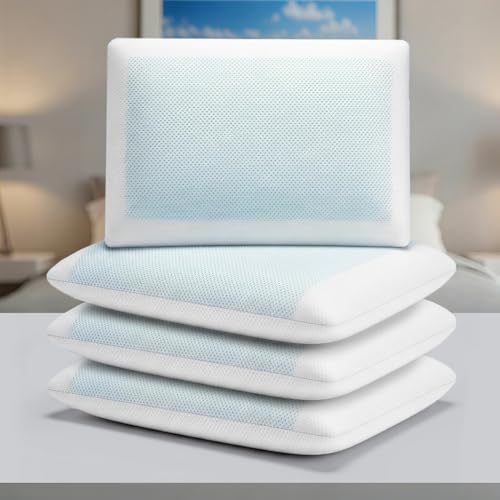 GC GAVENO CAVAILIA Cooling Memory Foam Pillow Pack of 4 - Gel Shredded Memory Foam Pillows For Stomach Side Sleeper Bed Pillow 60x40 Cm - Medium Firm Back Shoulder Support Neck Pillow For Sleeping