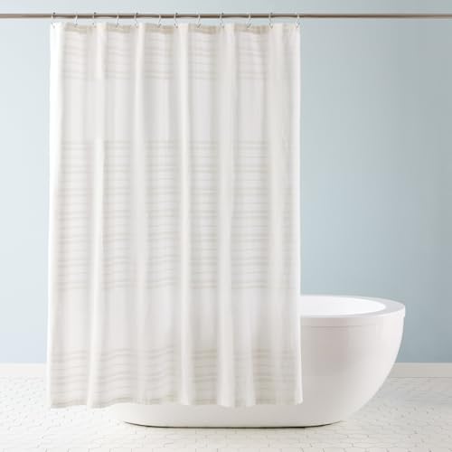 "TOWN & COUNTRY EVERYDAY Sophia Textured Solid Cotton-Rich Breathable Fabric Shower Curtain with Anti-Rust Grommets, White, 70""x72"""