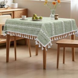 tiosggd Boho Small Square Tablecloth 36''x36'', Sage Green Linen Coffee Table Cover, Summer Nightstand Cover Top, End Bedside Table Cloth Runner, Coastal Rustic Farmhouse Home Decor
