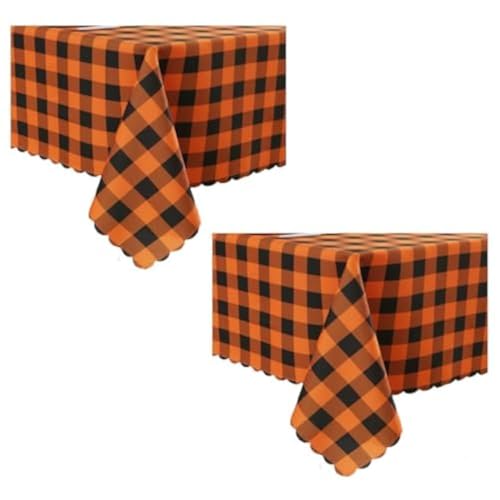 MANGATA CASA 2Pcs Gingham Tablecloth for Rectangle Tables-Checkered Table Cloth Waterproof Kitchen & Table Linens-Fall Buffalo Plaid Wrinkle Free Table Cover (Orange/Black 60x102in)