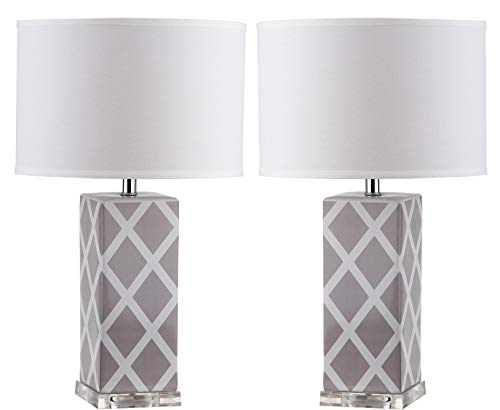 Safavieh Keira Ceramic Table Lamp ( Set of 2 ), E27 13 W in Grey Lattice