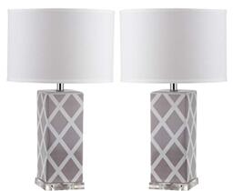 Safavieh Keira Ceramic Table Lamp ( Set of 2 ), E27 13 W in Grey Lattice