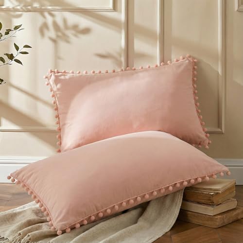 MOVE OVER Pink Pillow Cases King Size Boho Pillowcases Set of 2 100% Soft Washed Microfiber Girls Pink Pillow Case Cover 20x36 Inches Peach Pillow Shams for Bedroom Decor