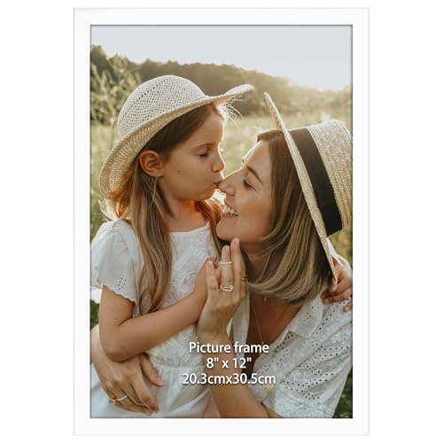 Ditwis 12x8 Photo Frame White, Elegant Frame Suitable for 8x12 Photos and Pictures, Horizontal or Vertical Wall or Table Display