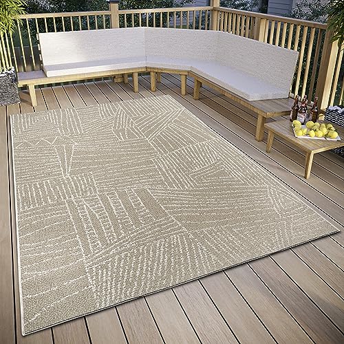 ELLE Decoration Léo Indoor & Outdoor Rug - Design Flat Weave Modern Outdoor Rug, Weatherproof & UV-Resistant Outdoor Rug for Living Room, Hallway, Balcony, Patio, Garden - Cream Beige, 80 x 150 cm