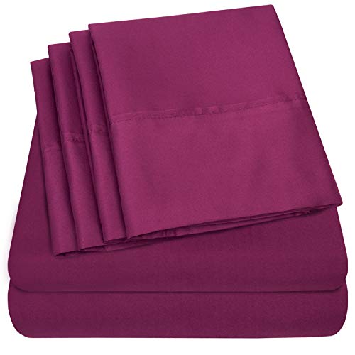 Sweet Home Collection 6 Piece Bed Sheets 1500 Thread Count Fine Microfiber Deep Pocket Set-Extra Pillow Cases, Value, California King, Berry