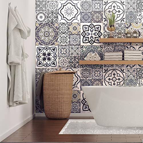 Ambiance Sticker Self-Adhesive Decorative Wall Decal Cement Tile for Bathroom and Kitchen Milonga - Pack of 60 Stickers of 10 x 10 cm