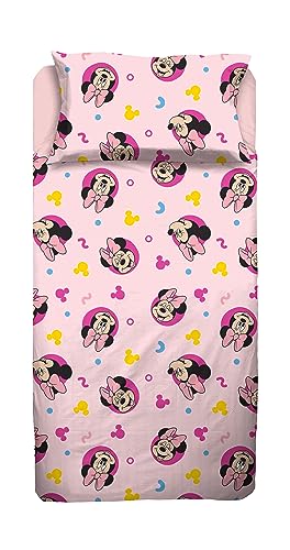 Minnie Mouse Double Bed Sheet, Complete Bed, Top Sheet, Fitted Sheet, Pillowcase, Pink, Disney, 100% Cotton, Official Product