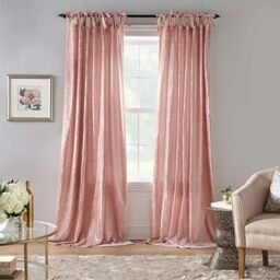 Elrene Home Fashions Korena Tie-Top Crushed Velvet Window Curtain Panel, Rustic-Chic Curtain Panel for Living Room or Bedroom, 50 Inches by 95 Inches, Blush, 1 Panel