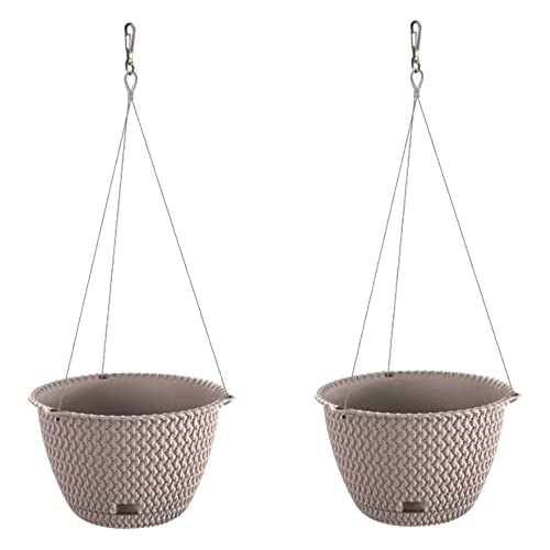 WELLHOME 2 x Round Hanging Planter 3L Splofy Plastic in Mocha Colour, ??23 x 14.5 cm