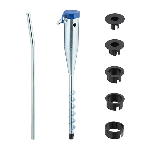 Relaxdays Ground Sleeve, for Parasol & Rotary Clothes Dryer, Screw In, 25-55 mm Rod Thickness, Fixing Plug, Silver/Blue
