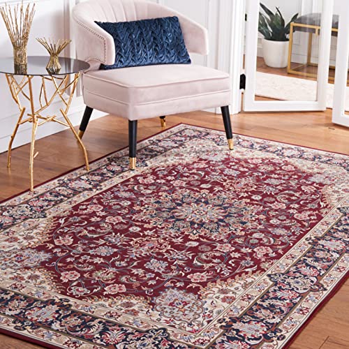 Safavieh Traditional Rug Ideal for High Traffic Areas - Machine Washable and Non Slip - Tucson Collection, Short Pile, in Red and Navy, 152 X 244 cm