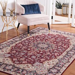 Safavieh Traditional Rug Ideal for High Traffic Areas - Machine Washable and Non Slip - Tucson Collection, Short Pile, in Red and Navy, 152 X 244 cm