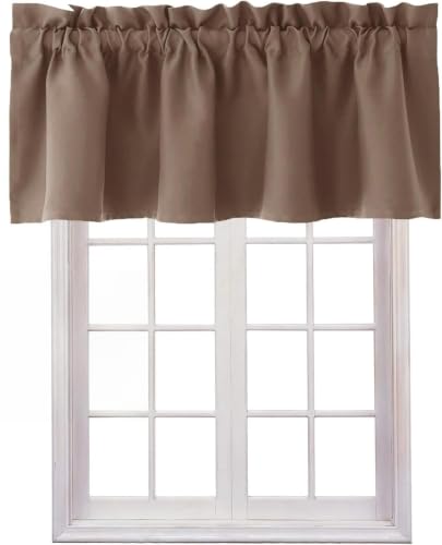 Hiasan Valance Curtains for Kitchen Blackout Thermal Insulated Solid Window Curtain Valance, Cappuccino, 42 x 12 Inches, 1 Panel