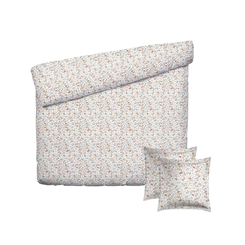 Pure Cotton 3-Piece Double Bedding Set – Duvet Cover 260 x 240 cm and 2 Pillowcases 63 x 63 cm – 100% Cotton Satin, 80 Thread Count – Oeko-TEX Certified – Flower Field – White