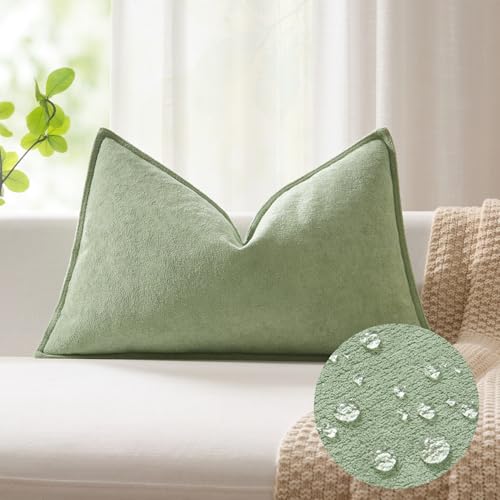 Kevin Textile 16x24 Inch Lumbar Pillow Cover 1 Pack Soft Boucle Textured Decorative Waterproof Rectangle Cushion Elegant Accent Pillow for Couch Sofa Chair Bed Home Decor Indoor Outdoor Sage Green