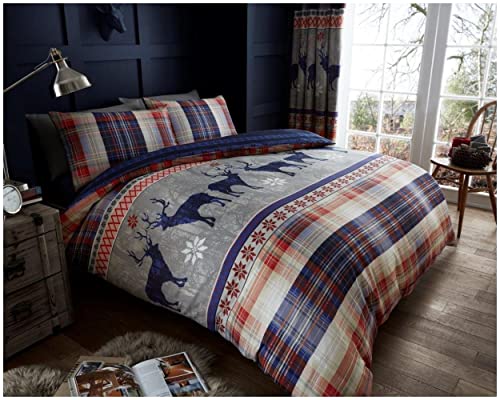 GC GAVENO CAVAILIA Gaveno Cavailia Heritage Stag Double Duvet Set Navy Bedding, 3 Piece Cotton Blend Reversible Geometric Bedlinen, Easy Care DuvetCover Bedset, 1 Quilt Cover + 2 Pillow Cases