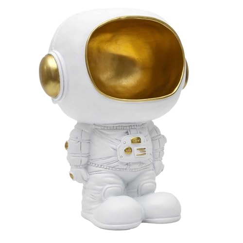 HOME DECO FACTORY, HD0159 Astronaut Statue Blank Pocket White Practical Resin Decorative Object Unique Elegant Design Ideal for Storing Objects Size: 20 cm White and Gold