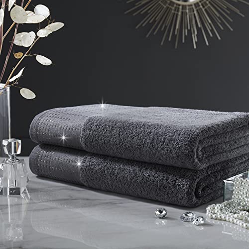 GAVENO CAVAILIA Luxury 2PK Abington Towel Set, 100% Cotton Soft & Cosy Bathroom Accessory, Charcoal, Bath Sheet, 41362661