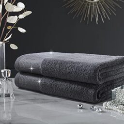 GAVENO CAVAILIA Luxury 2PK Abington Towel Set, 100% Cotton Soft & Cosy Bathroom Accessory, Charcoal, Bath Sheet, 41362661