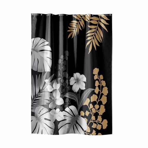 Douceur d'Int??rieur, Shower Curtain with Hooks (180 x 200 cm) Kelly Black, Printed Polyester