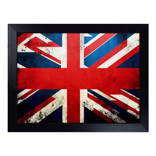 Lap Tray with Bean Bag Cushion, Painted Union Jack Flag Abstract - Handmade in the UK, Raised Wooden Edge, Padded Cushion, Heat-Resistant Wipe-Clean Surface, for Meals, Laptops and Crafts
