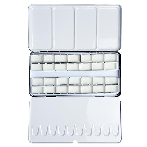FCLUB Empty Watercolor Tins Palette Paint Case - Large Watercolor Palette Box Metal Tin with 28 Full Pans