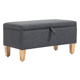 HOMCOM 30L Linen Storage Ottoman Padded Footstool Rubberwood Legs Dark Grey
