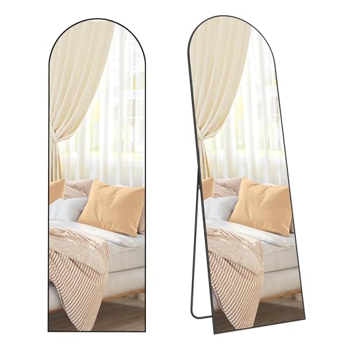 SONGMICS Full Length Mirror, 160 x 50 cm, Arched Full Body Mirror with Stand, Aluminium Alloy Frame, Tempered Glass, for Bedroom, Living Room, Cloakroom, Ink Black LFM031B01